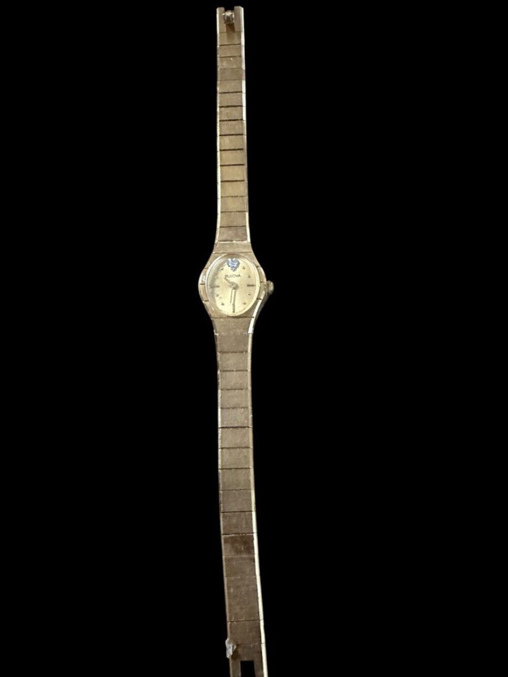Bulova Quartz Women's Gold Tone Black Dial Diamond Mesh Watch